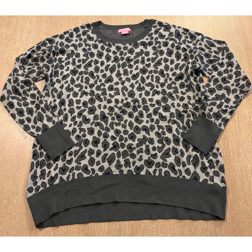 Isaac Mizrahi New York Women's XL Leopard Print Long Sleeve Sweater Black Gray